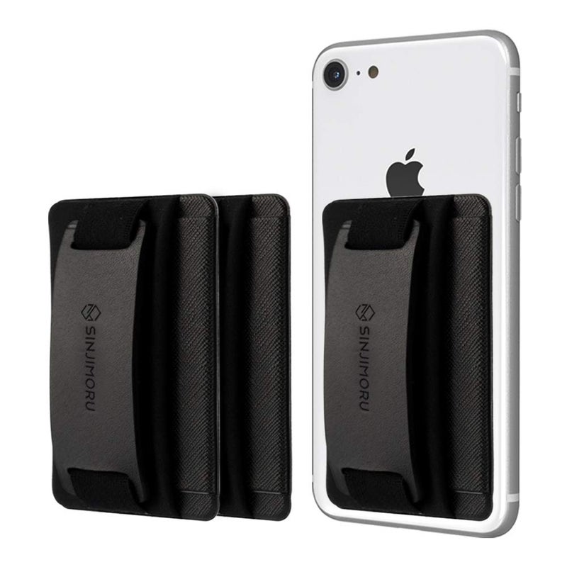 Sinjimoru Phone Grip Card Holder with Phone Stand, Secure Stick on Wallet for iPhone with Kickstand for Table. Sinji Pouch B-Grip Black [3 Pack] - Image 1